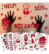 NEBURORA 6 Pcs Terror Bloody Handprint Footprint PVC Window Stickers Spooky Wall Decal and Floor ...