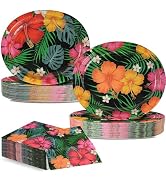 OuMuaMua 100 Pcs Heavy Duty Hawaiian Luau Party Supplies – 12" Large Oval Tropical Nights Disposa...