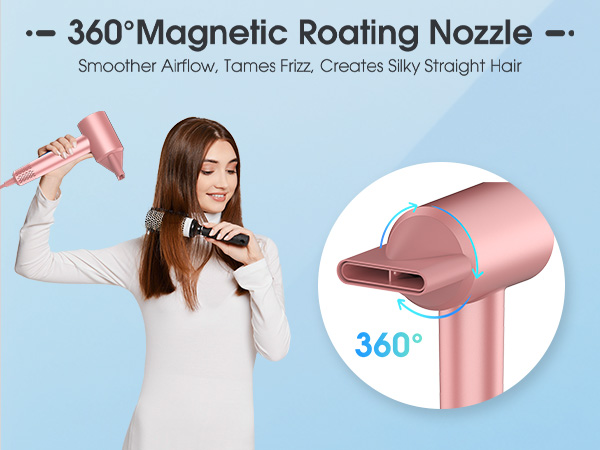 Plasma Hair Dryer 360°Magnetic Roating Nozzle 110000 RPM Hair Dryer, Fast Drying Blow Dryer