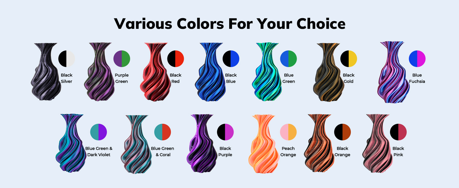 Silk PLA 3D Printer Filament, Multicolor 1.75mm PLA