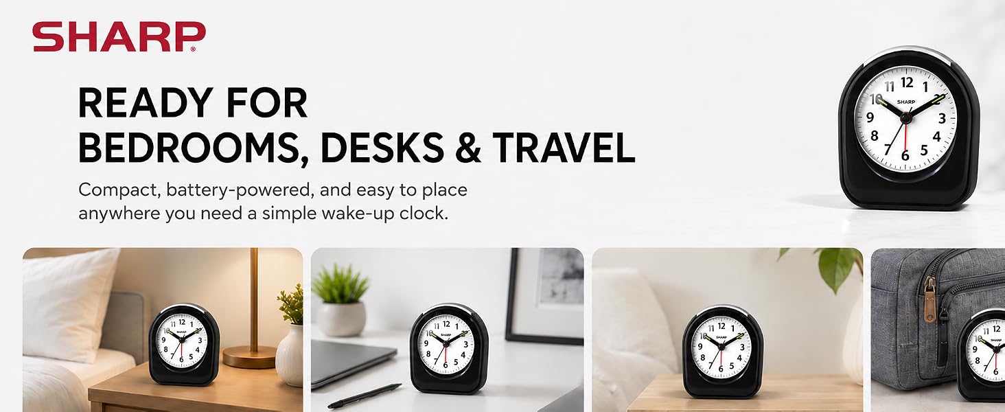 alarm clock small portable battery powered silent bedroom travel hotel bedside office kids room 