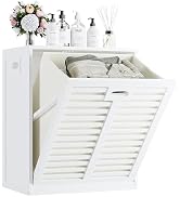 HITNET Tilt Out Laundry Hamper, Bamboo Laundry Basket Cabinet with Removable Fabric Bin