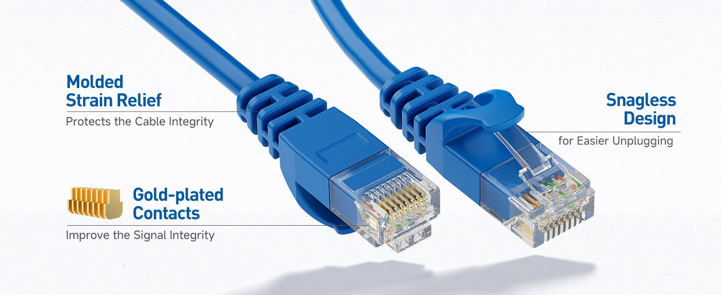 Durable Cat6 cable with gold-plated connectors for secure connections