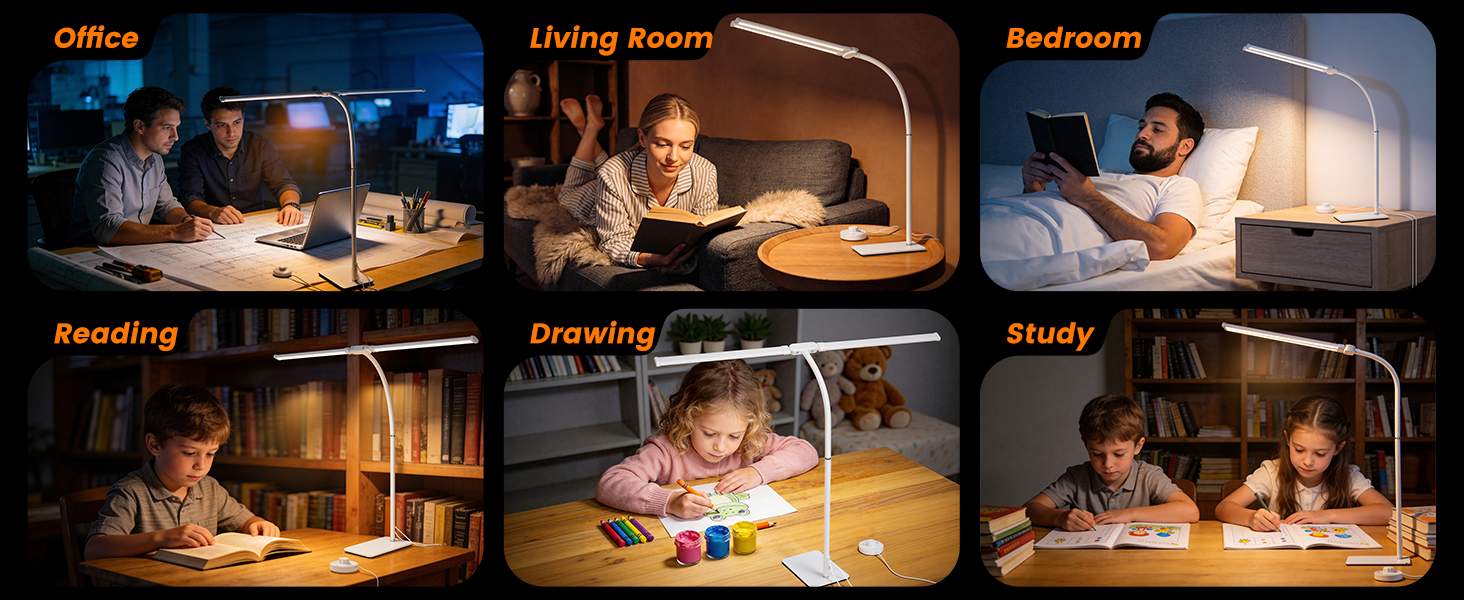 LED Desk Lamp with Base, Double Head Smart Desk Light with Controller Table Lamp for Home Office