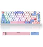 iRoboosta 75% Pink Mechanical Gaming Keyboard, Compact 82 Key Hot Swappable Keyboard with Knob, R...