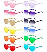 AGGKKY 12 Pairs Heart Shaped Sunglasses for Women Girl Colorful Rainbow Sunglasses Rimless Fun Tr...
