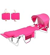 Minndudu Tanning Chair with Sun Canopy Face Hole, Heavy Duty Layout Folding Lounge Chair for Adul...
