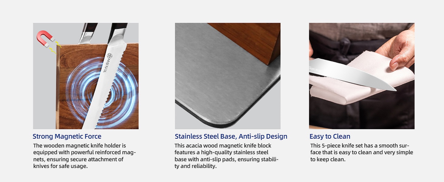 kitchen knife set with a wooden magnetic knife holder