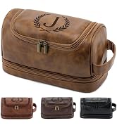 Aganmi Personalized Christmas Birthday Gifts Toiletry Bag for Men Dad Husband, Custom Initial PU ...