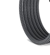 Close-up of black braided nylon rope or cord with a distinctive diamond pattern. The material appears durable and flexible, suitable for various applications.