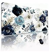 Large Laptop Mouse Pad (31.5x11.8 in) - Bohemian Navy Blue Peony Design, Premium Micro-Woven Fabr...