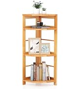 Giantex 4-Tier Corner Shelf, 34" Bookshelf with Rubber Wood Frame, Anti-Toppling Kit, Freestandin...