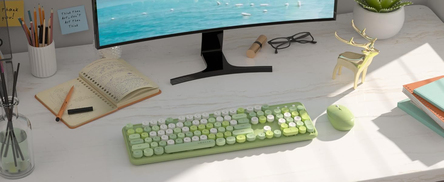 green colorful keyboard and mouse