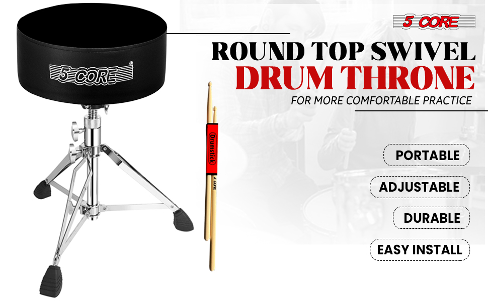 Drum Throne Comfortable Padded Stool Swivel Height Adjustable Chair Heavy Duty Seat for Drummer