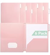 SortRax Plastic Folders with Pockets 3 Hole Punched, 6 Pack Pink Pocket Folders for 3 Ring Binder...