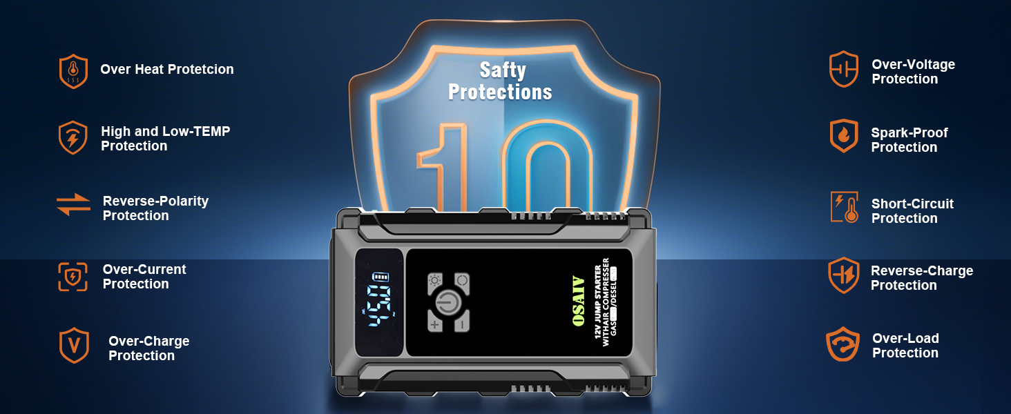 car jumps starter with 10 safety modes