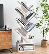 Yoobure Tree Bookshelf, 6 Tier Small Book Shelf Retro Floor Standing Bookcase, Wood Book Storage ...
