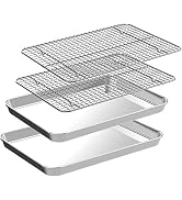 Half Sheet Pans with Rack Set [2 Pans + 2 Racks], CEKEE Stainless Half Size Large Baking Sheets w...