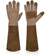 HANDLANDY Long Gardening Gloves for Men &amp; Women, Cowhide Leather Rose Pruning Gloves- Breathable ...