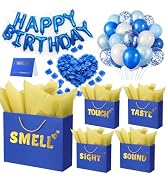 5 Senses Gift Bags for Him with Labels, 12.6"x 9.8"x 4.2" Gift Bag Tissue Paper Happy Birthday De...