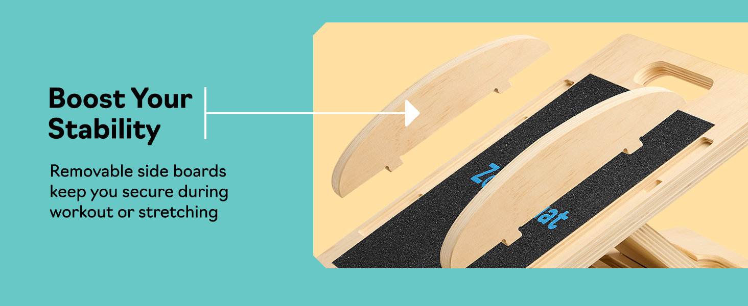 Slant board balance board with removable parts for improved stability and control