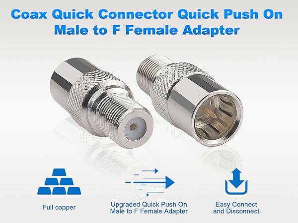Coax Quick Connector Quick Push On Male to F Female Adapter