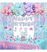 Amandir Mermaid Birthday Party Decorations, 67 Pcs Mermaid Balloons Party Supplies with Table Clo...