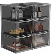 SpaceHacks 6 Pack Stackable Makeup Organizer and Storage, Acrylic Organizers,Clear Plastic Storag...