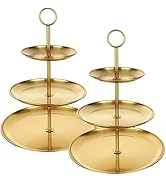 QTLCOHD 2Pcs 3 Tier Gold Cupcake Stand Stainless Steel Cupcake Tower Gold Tiered Dessert Stand Cu...