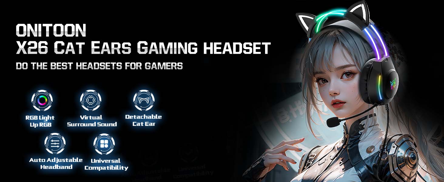 ONITOON Cat Ears Gaming Headphones
