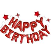 Red Happy Birthday Banner Balloon Aluminum Foil 16 Inch Letter,10 Inch Five Pointed Star Four Poi...