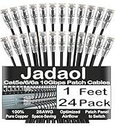 Jadaol Cat6/ Cat6a Ethernet Patch Cable 1ft (24-Pack), 10Gbps Slim Pure Copper UTP Network Cord, ...