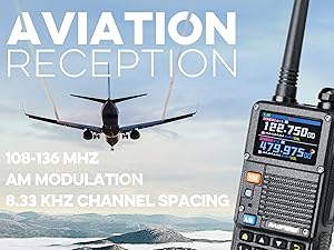 BF-F8HP PRO with 108-136 MHz aviation reception, AM modulation, and 8.33 kHz channel spacing (RX