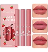 3Pcs Matte Lipstick Makeup, Rose Red Nude Liquid Lipstick Long Lasting High Impact Color for Wome...