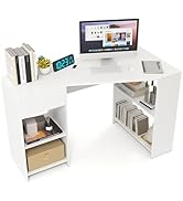 Giantex White Desk with Drawer, 48 Inch Corner Desk with Storage Shelves, Laptop PC Table for Wor...