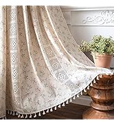 Sutuo Home Boho Curtain Semi-Blackout Crochet Hollow Lace Patchwork with Floral Print Cotton Line...