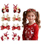 Hydigoo 8PCS Christmas Hair Clips, Glitter Christmas Hair Bows for Girls, Cute Xmas Reindeer Antl...