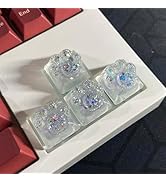 DOHOMEQ Handmade Set 4 Silver Sequins Cute Cat Artisan Keycap - Aesthetic Resin Keycaps 1U ESC R1...