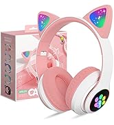 KERHAND Bluetooth Headphones for Kids, Cute Ear Cat Ear LED Light Up Foldable Headphones Stereo O...