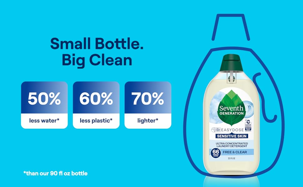 Seventh Generation EasyDose laundry detergent Free &amp;amp; Clear, less water, less palstic, lighter.