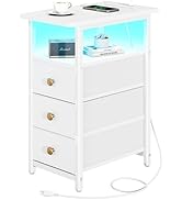 Yoobure End Table with Charging Station, LED Narrow Side Table Bedside Table, Small Night Stand E...