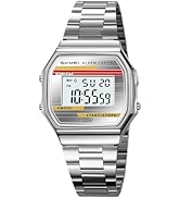 Gosasa Retro Digital Watch for Men Women, Stainless Steel Band Vintage LED Backlight Alarm Stopwa...
