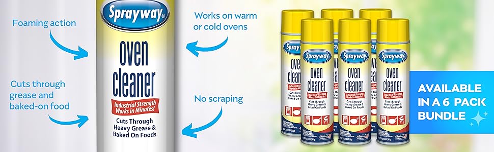 Features - foaming actions, no scraping, works on warm or cold ovens. Available in a 6 pack bundle.