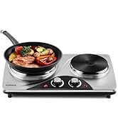 Double Burner, CUSIMAX 1800 Watts Electric Hot Plate for Cooking, Countertop Burner Portable Cast...