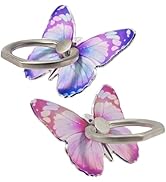 2 Pcs Butterfly Cell Phone Ring Stand Holder, Cute Butterfly Design Finger 360° Rotating Metal Ha...
