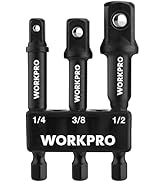 WORKPRO 3-Piece Socket Adapter Extension Set, 1/4, 3/8, 1/2-Inch Drive, 1/4-Inch Hex Shank, Impac...