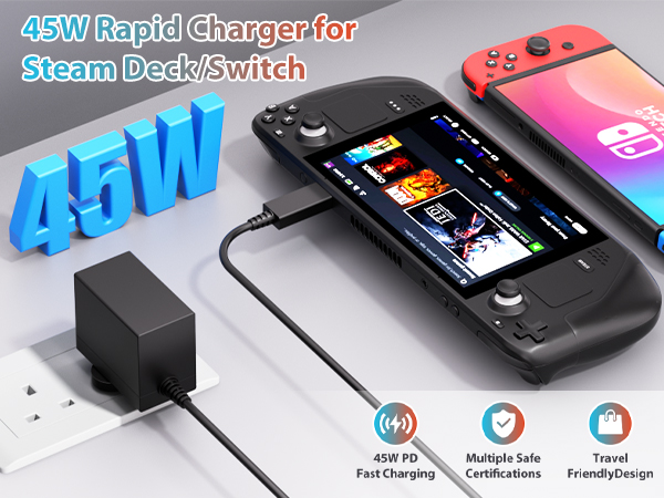 Charger for Nintendo Switch, 45W AC Adapter, Switch Lite/ Switch OLED/Steam Deck/Switch TV Mode