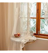 Sutuo Home Beige Boho Sheer Curtains 84 inches long for Bedroom&amp;Living Room, Ruffle Lace Curtains...