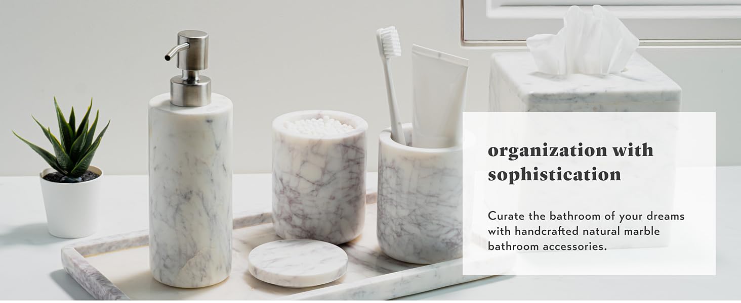 white marble bathroom accessories set