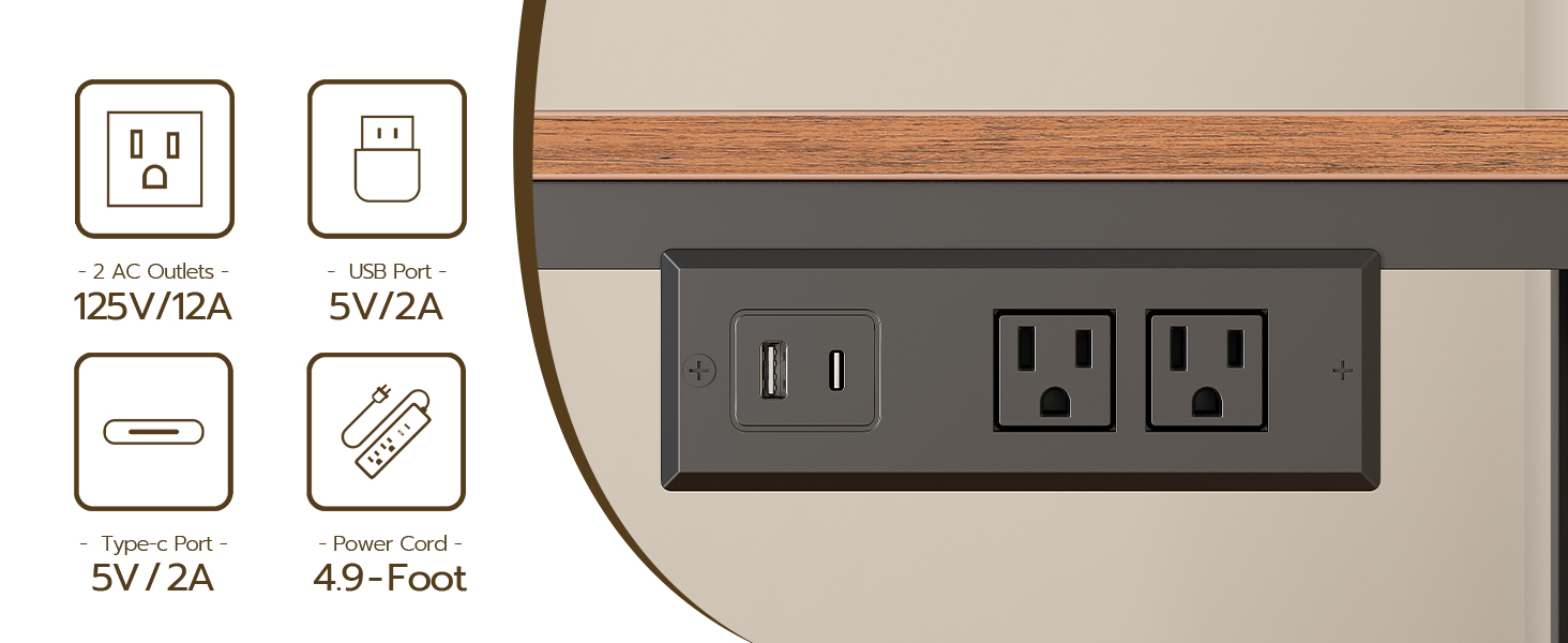 Computer Desk, Home Office Desk with Power Outlet